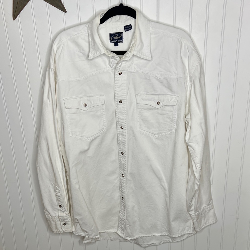 Roper Men's White Cotton Snap Down Shirt Size Large